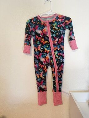 Day & Night Pink Black Colorful Butterfly Bamboo Zippie Pajamas 3-6 Months